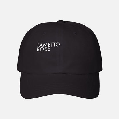 Black cap with 'LAMETTO ROSE' text on a white background