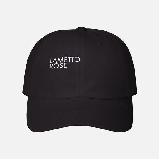 Black cap with 'LAMETTO ROSE' text on a white background